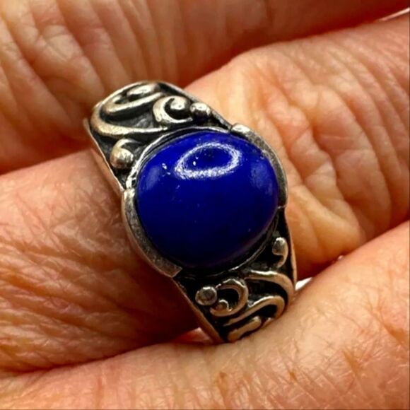 Sterling Silver NK Blue Lapis Stone Ring Sz 7  7.73G - Picture 1 of 1